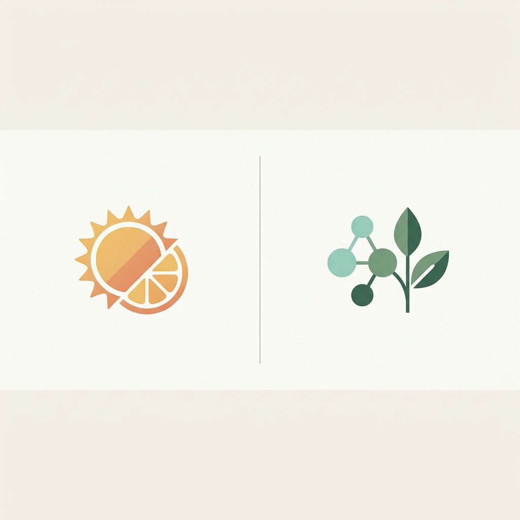 Comparison graphic contrasting sun damage pigmentation with hormonal postpartum pigmentation